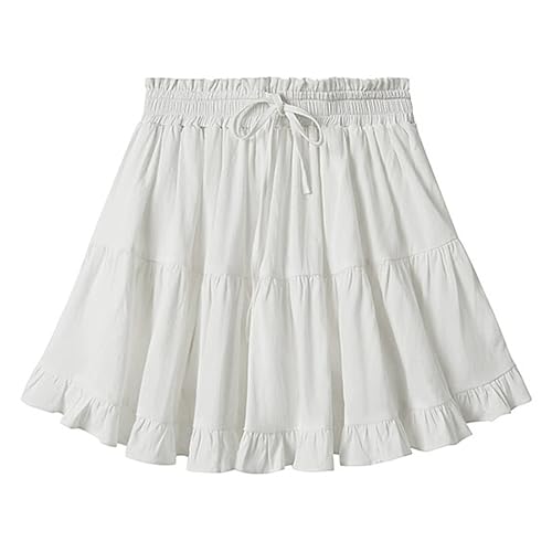 Womens Ruffle Mini Skirt with Shorts Y2K Trendy Flowy Boho Skirt Elastic Waist Beach Vacation Short Skirts Comfy Tiered Cute Butterfly Shorts Flared Ruched A Line Skirts