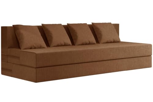 Image of Rosebell Foldable Easy Lightweight Four-Person Four Seater Sofa Cum Bed Jute Fabric Washable Cover- Including 4 Cushion - Size 6X6 Feet | Brown | Perfect for Living Room & Office