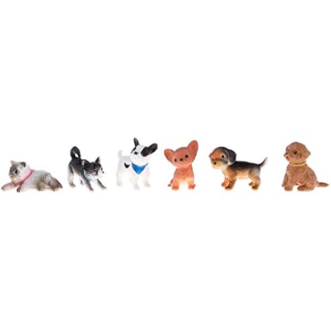 CUTICATE 6 Pieces Pet Puppy Dog Model Animal Figures, 1:12 Scale Dollhouse Miniatures Ornament Cover