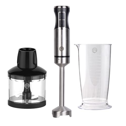 MasterChef Immersion Blender Handheld, Stainless Steel Hand Held Blending Stick Emulsifier with Chopper Attachment and Measuring Jug, Puree Blender for Making Baby Food, Soup, Sauces etc, 400W by MasterChef - Used condition - US$29.25