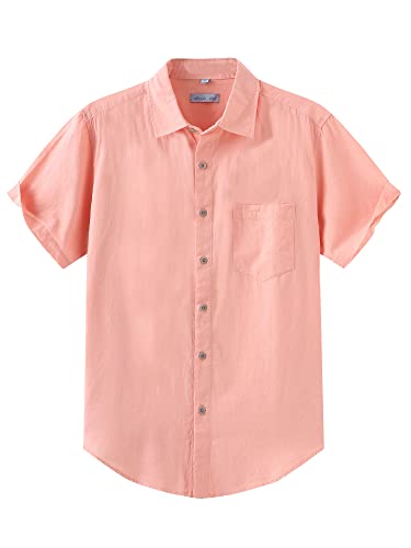COEVALS CLUB Men's Casual Linen Cotton Button Down Spread Collar Short Sleeve Summer Beach Shirts