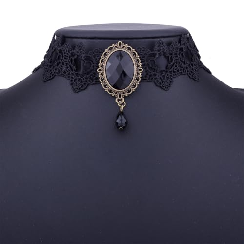 Atiptu Gothic Lace Choker Necklace for Women Black Lace Choker Necklace Vintage Red Crystal Pendant Necklaces Vampire Necklaces Halloween Costume Accessories4