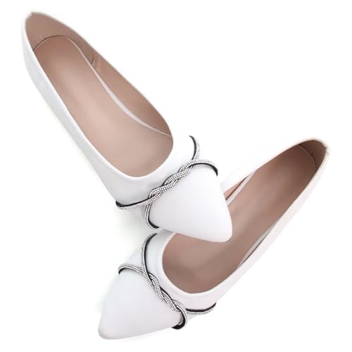 Image of TN TANGNEST Womens Casual Flats Chain Ballet Flats | Fashion Pointed Toe Rhinestone Flats, Comfort Slip On Dress Shoes for Business Work Office Wedding Party