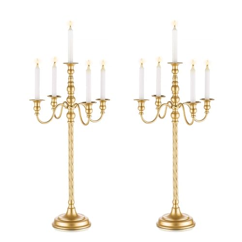 Lot de 2 chandeliers de mariage à 5 branches en métal doré à 5 branches en spirale pour Noël, centres de table, événements, cérémonie, réception