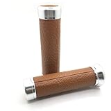 PACASK 2PC Vintage Motorcycle Handle Grips Universal Aluminum Leather 22MM Scooter Handlebar for Suzuki (Brown)