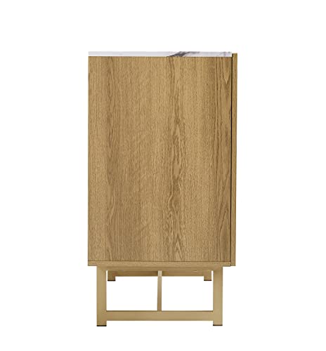 Roomfitters 39" Modern Sideboard Buffet Cabinet, Herringbone Pattern Mid-Century Credenza With Doors, Media Console With Storage, Wine Cabinet For Kitchen, Living Room, Entryway, Oak, Gold Metal Legs #TOP3