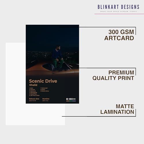 Image of BLINKART Khalid - Scenic Drive Wall Photo Frames | Wall Art for Bedroom, Living Room, Studio or Office | Album Cover Print with Spotify Song Link QR Code | Gift for Fans - 8x12 In