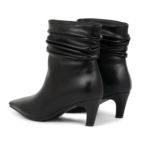 Women's Kitten Heel Slouch Ankle Boots Pleated Closed Square Toe Booties4