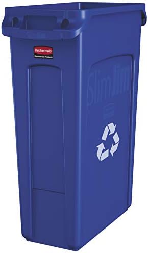 Rubbermaid Commercial Products Slim Jim Plastic Rectangular Recycling Bin with Venting Channels, 23 Gallon, Blue Recycling (FG354007BLUE)
