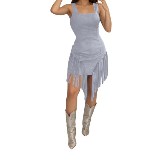 Robe midi bohème pour femme avec bretelles spaghetti et franges