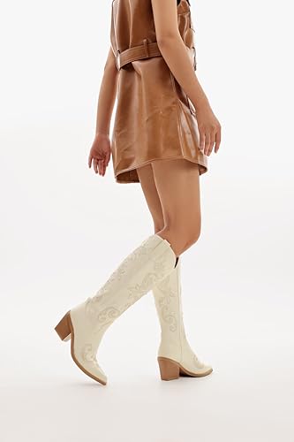 Image of Western Cowboy Boots for Women Knee High Cowgirl Boots with Classic Embroidered, Pointed Toe Chunky Heel Fashion Retro Classic Pull On Tall Boot Women Fall Winter
