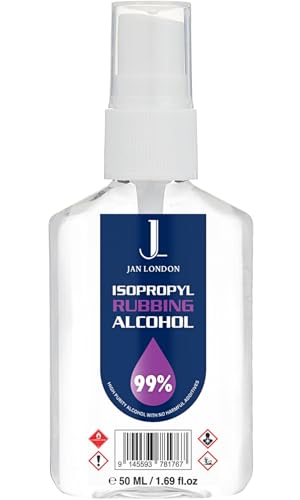 JAN LONDON Isopropyl Rubbing Alcohol IPA 99.9% High Purity Multipurpose Disinfectant & Cleaner for Surfaces Electronics First-Aid and More Fast Evaporating Residue-Free 50ml Spray