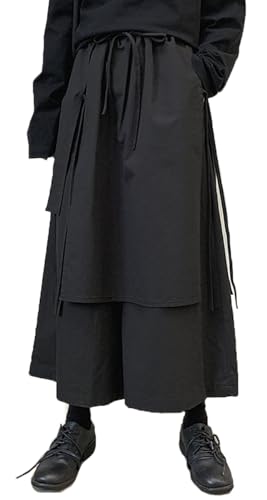 CLANMILUMS Mens Gothic Skirts Pant Japanese Harajuku Black Harem Pants