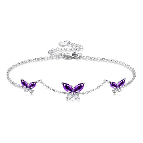 Bracelet papillon en argent sterling 925 et zircone violet élégant