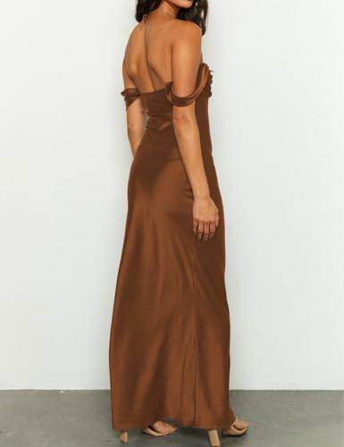 Image of Realtix Satin Off The Shoulder Strapless Bridesmaid Maxi Dress for Women | Elegant,Ruched,Backless,Long,Tube,Sleeveless,Bridesmaid,Wedding Guest,Evening,Cocktail Party,Semi Formal,Garden Party