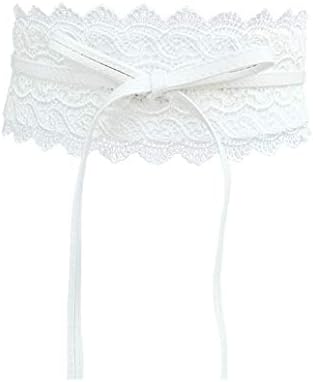 Women's Fashionable Lace Wide Elastic Waist Belt Dress Accessory White