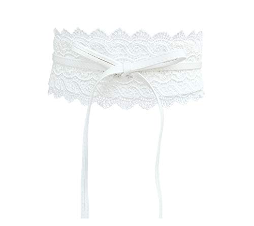Women's Fashionable Lace Wide Elastic Waist Belt Dress Accessory White #TOP1