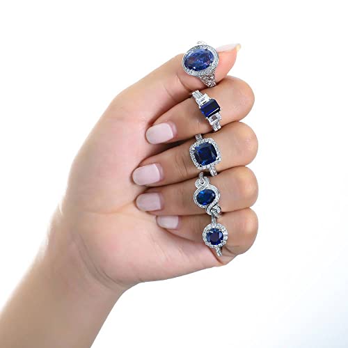 Berricle R238-SP-7 Sterling Silver Halo Simulated Blue Sapphire Cushion Cut Cubic Zirconia Cz Statement Cocktail Fashion Ring thumb #5