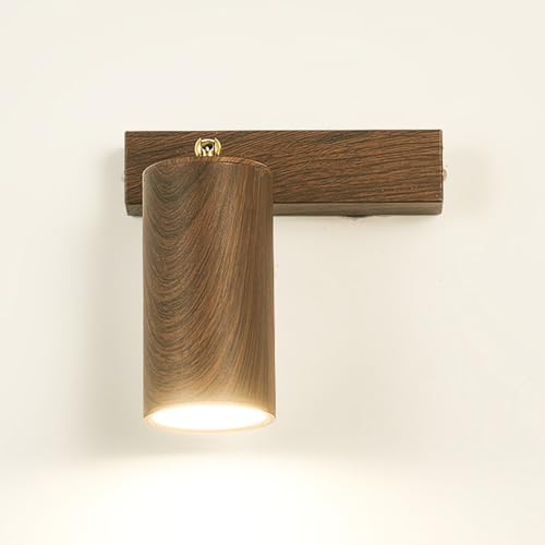 Foco de Pared LED de ángulo Ajustable, Aplique Vintage de Hierro Nogal, de Metal, para Dormitorio, Sala de Estar, Pasillo, iluminación Interior, luz Blanca Diurna de 6000 K (1 luz)