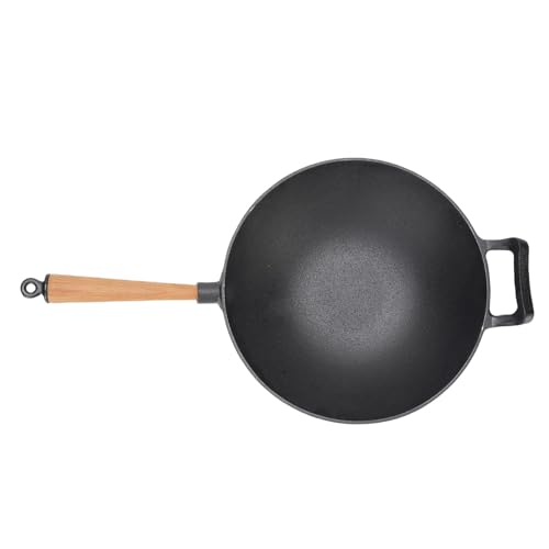 Wok de hierro fundido con mango de madera AYNEFY 12in miniatura 6