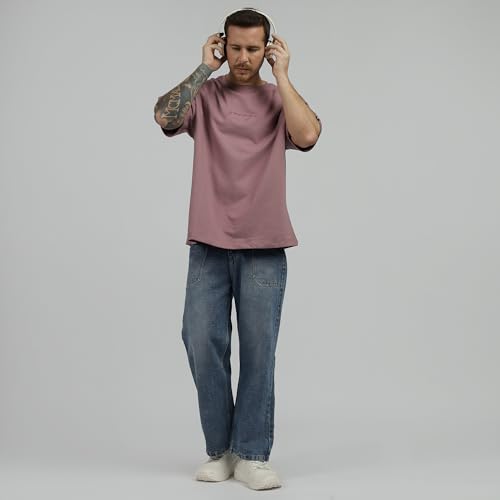 Image of BE SAVAGE 240 GSM Ultra Premium Heavyweight Oversized T Shirt for Men with Embroidered Savage in Front Drop Shoulder T Shirts for Men Embroidery T Shirt