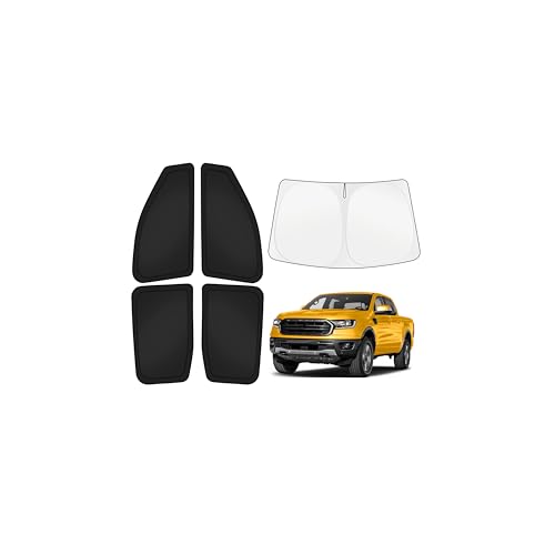Image of KUST Car Window Shades for Ford Ranger 2019-2025 2026 4-Door Windshield Sun Shade Side Window Cover UV Block Privacy Protection Ranger Accessories for Camping Blackout Rear Back Full Set 5PCS