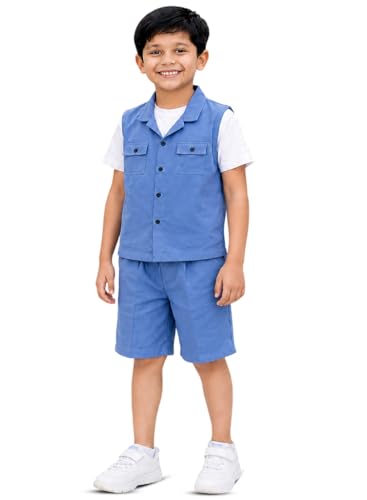 Image of 3BROS Kids Cotton Shirt Shorts Set for Boys Kids Clothing /Boys Clothing Set (Party /Festive) Wear