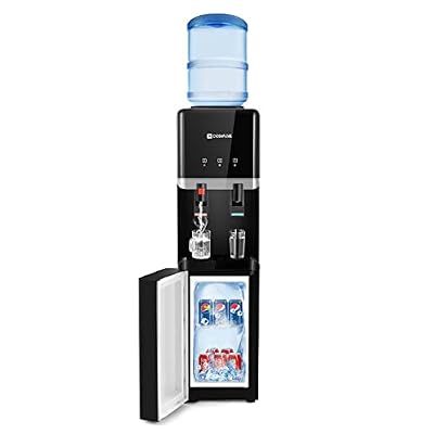 COSVALVE Water Cooler Dispenser, 5 Gallon Top Loading Hot/Cold Water Cooler w/Freezer Cabinet, Compression Refrigeration w/Child Safety Lock for Home Office, Apartment, Dorm