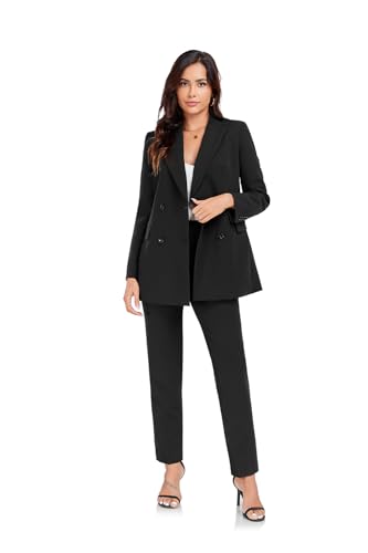 Women's 2 Pieces Pant Suits, Double Breasted Blazer Set, Casual Loose Long Blazer Jackets and Long Pant Suits with Pockets3