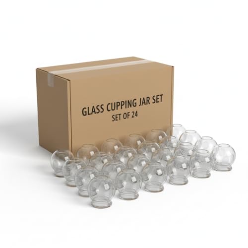 Royal Massage Fire Glass Cupping Therapy Set Traditional Chinese Therapy Massage & Acupuncture Vacuum Pressure Cups Cupping Set Glass Jars (#1 - Set of 24)