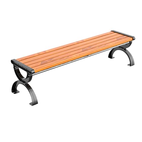 Banco de exterior sin respaldo de madera maciza y metal para jardin