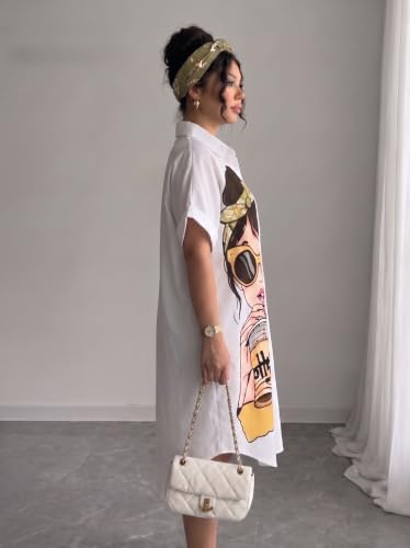 Image of Women's Graphic Print T-Shirt Dress | Stylish Oversized Longline T-Shirt for Women & Girls | Casual Printed Long Top | Trendy Beach & Resort Wear Western One Piece Dress (D25)