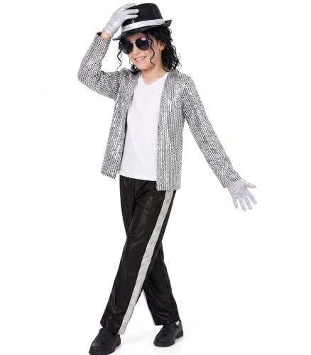 Image of Boys Pop Star Costume, Silver Retro Dance Outfit for Halloween