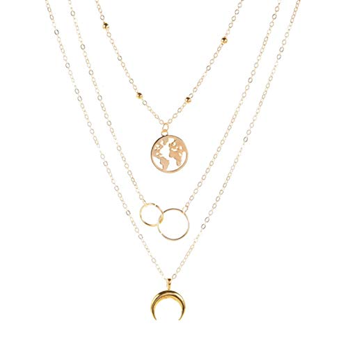 Collier multicouche or rétro aux finitions soignées et pendentifs géométriques ciselés