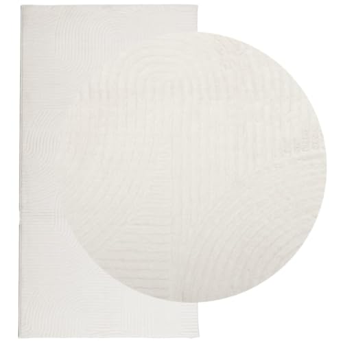 Tapis à poils courts crème 80x150 tapis de sol polyester doux aspect 3D - 4