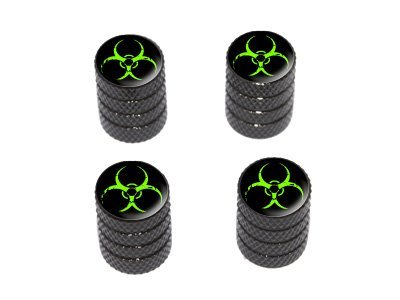 Zombie Outbreak Response Vehicle Green Biohazard - Tire Rim Valve Stem Caps - Black
