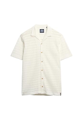 Superdry Herren Strickhemd mit Struktur Weiß Gehäkelt XL