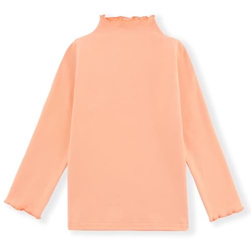 Image of Girls Lettuce Edge Trim Mock Neck Long Sleeve Slim Fit T-Shirt Tops Lightweight Knit Tee