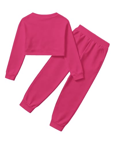 Image of Betusline Girls 2 Piece Outfits Girls Cropped Sweatsuit Pants Outfit Clothes Set, 4T-14 Years