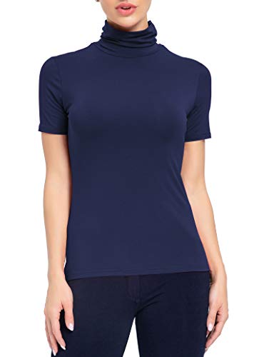 Image of AUHEGN Women's Mock Turtleneck Top Short Sleeve Lightweight Active T-Shirt (S-XXL)