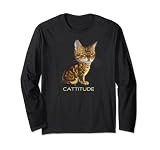 CATTITUDE – Caricature de chat drôle – Chat du Bengale en marbre – Chats Manche Longue
