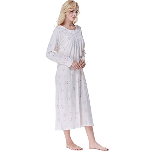 Keyocean Women Nightgowns For Winter, 100% Cotton Long Sleeve Long Women Sleepwear Nightdress, Pink Floral, Xx-Large #TOP7