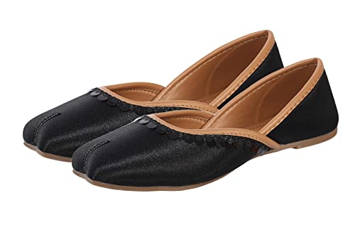 Image of Pluxh Women's Ethnic Jutti Shoes | Shiny Finish Mojari with Sequin Border | Soft Cushioned Slip-On Flats for Casual