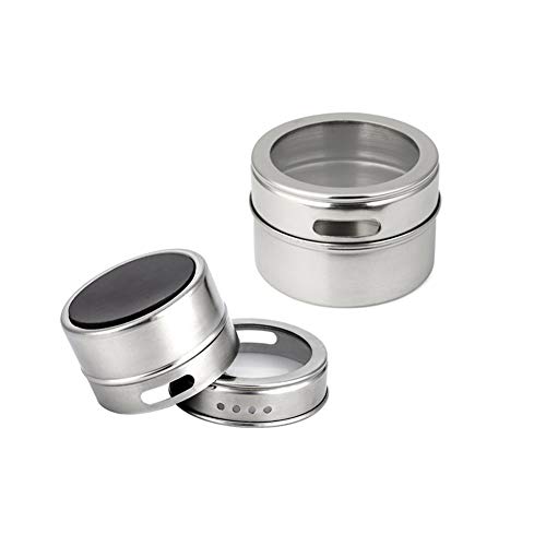 2 Pieces Magnetic Spice Tins Magnetic Spice Jars Multi-Purpose Storage Tin Clear Top Lid with Sift or Pour Organizer Storage Condiment Container