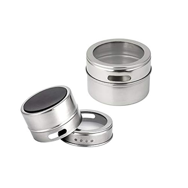 2 Pieces Magnetic Spice Tins Magnetic Spice Jars Multi-Purpose Storage Tin Clear Top Lid with Sift or Pour Organizer Storage Condiment Container