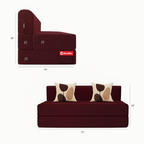 Image of CELLBELL Comfy Sofa Cum Bed 6x6 Feet | Foldable Dual Use Couch Bed with Soft Cushions, Washable Fabric Cover & Sturdy Frame | Space Saving Modern Design for Living Room, Bedroom & Guest Use (Maroon)