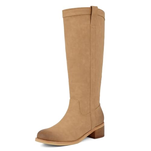 Image of QIY Knee High Boots for Women Low Heel Flat Tall Boots