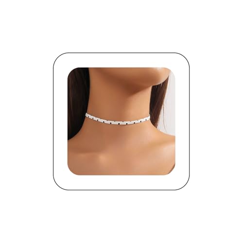 Allereya Punk Leder Halsband Choker Halsband Weiß Leder Halsband Polka Dots Halsband Leder Pu Halsband Verstellbar Leder Halsband Schmuck Für...