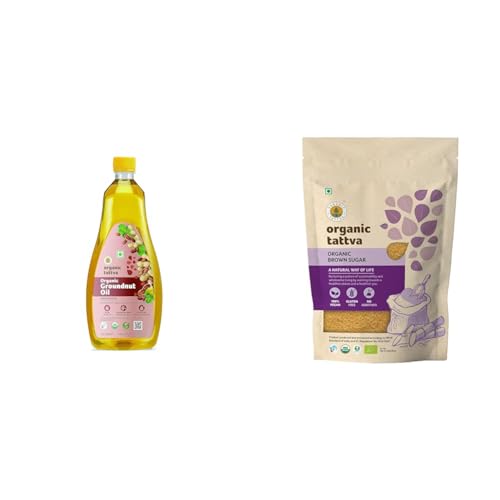 Image of Organic Tattva, Organic Groundnut /Peanut Unrefined Cooking Oil, 1 Litre & Organic Tattva All Natural Brown Sugar(1 Kg, Pouch)