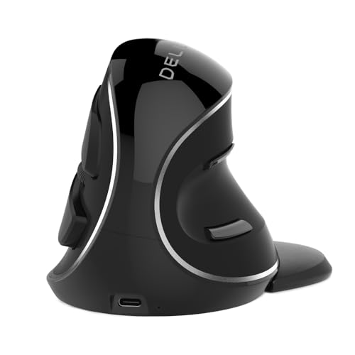 DELUX Wireless Ergonomic Vertical Mouse, Rechargeable Ergo Mouse for large Hands, Slient Click, Removable Wrist Rest, Up to 4000 DPI, 6 Buttons,2.4G Dual Mode, Compatible with Laptop/PC (M618PD-Black)